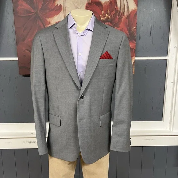 Tommy Hilfiger Blazer Jacket Sport Coat Mens 44R Wool Blend Stretch Gray